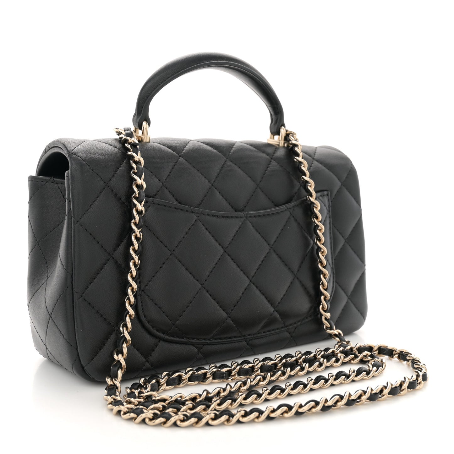 Lambskin Quilted Mini Top Handle Rectangular Flap Black