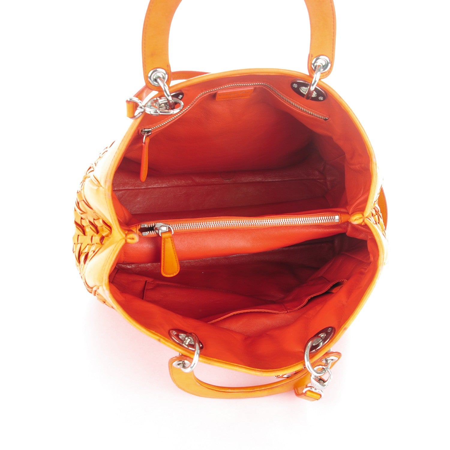 Christian Dior Lambskin Woven North South Avenue Tote Orange 5 of 10