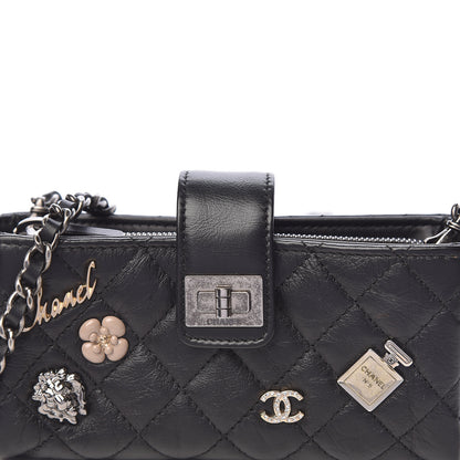 Chanel Aged Calfskin Quilted Lucky Charms Mini Phone Holder Clutch Black 11 of 11