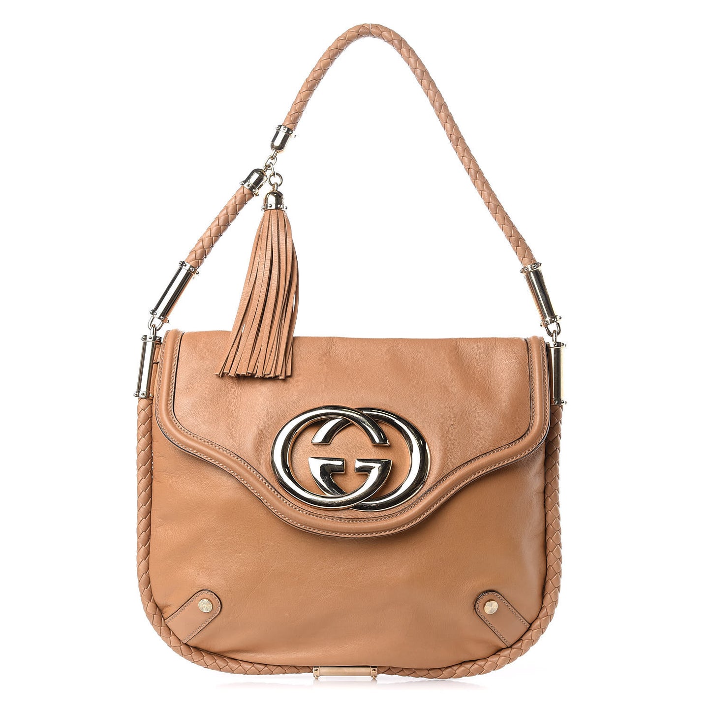 Calfskin Medium Britt Tassel Shoulder Bag Beige