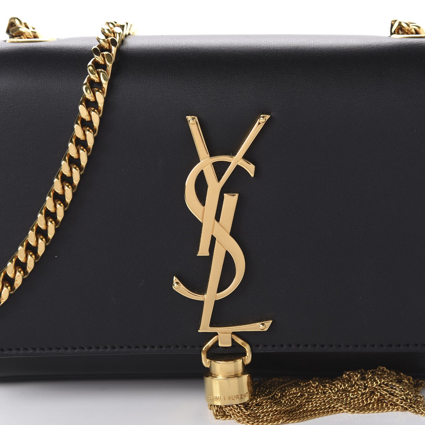 Calfskin Small Classic Monogram Kate Tassel Satchel Black