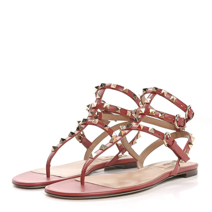 Valentino Garavani Calfskin Nappa Rockstud Ankle Wrap Flat Thong Sandals 36.5 Ginger 4 of 9