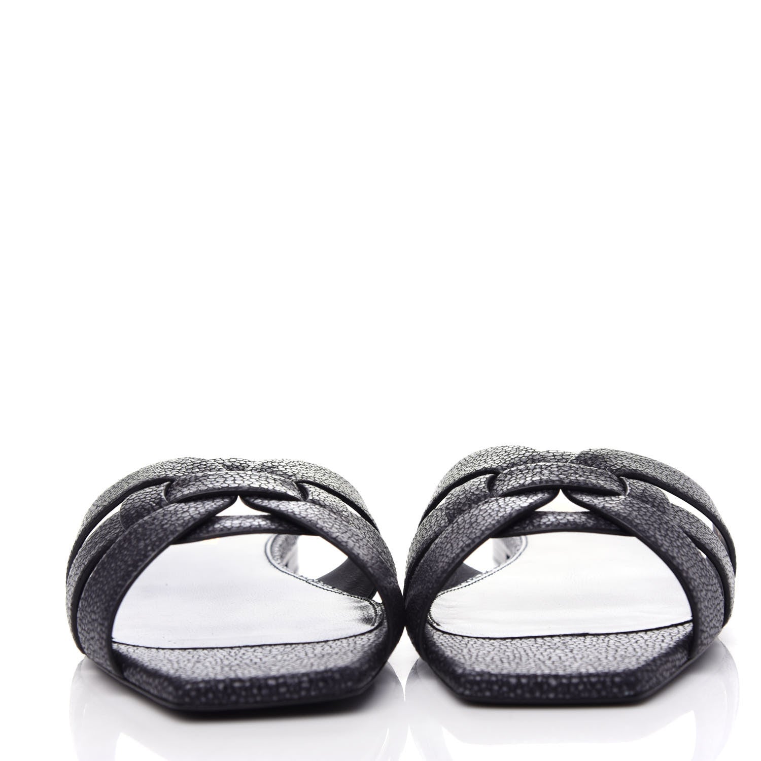 Saint Laurent Calfskin Galuchat Embossed Tribute 05 Slide Sandals 39 Dark Grey 2 of 11