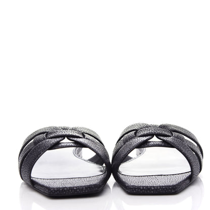 Saint Laurent Calfskin Galuchat Embossed Tribute 05 Slide Sandals 39 Dark Grey 2 of 11