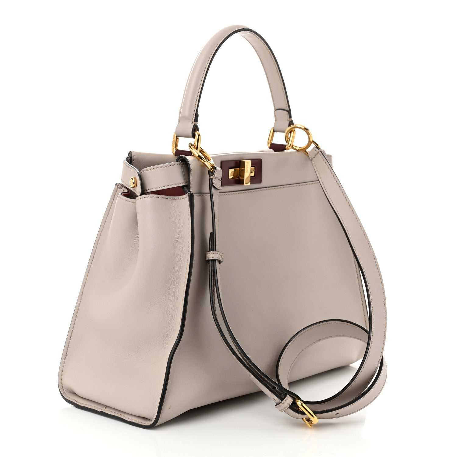 Fendi Vitello Seta Shiny Nappa Medium Peekaboo Iconic Satchel Grigio Polvere Bois de Rose 3 of 13