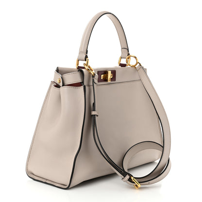 Fendi Vitello Seta Shiny Nappa Medium Peekaboo Iconic Satchel Grigio Polvere Bois de Rose 3 of 13
