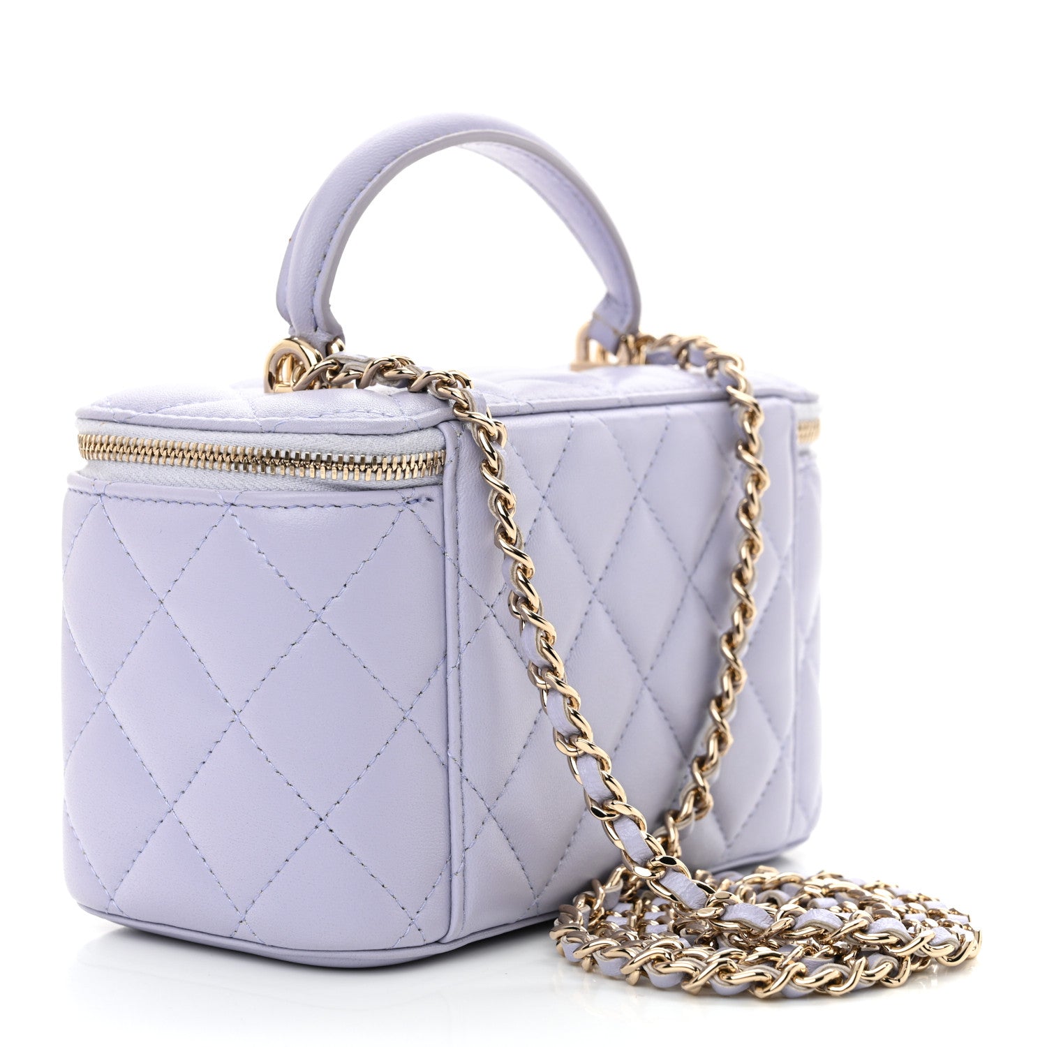 Chanel Lambskin Quilted Small Top Handle Vanity Case With Chain Light Purple 3 of 12
