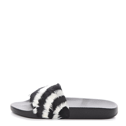 Valentino Garavani Rubber Feather Pool Slide Sandals 38 Black White 1 of 6