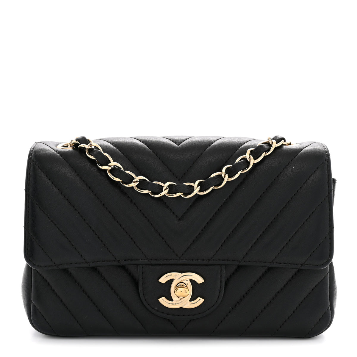 Lambskin Chevron Quilted Mini Rectangular Flap Black
