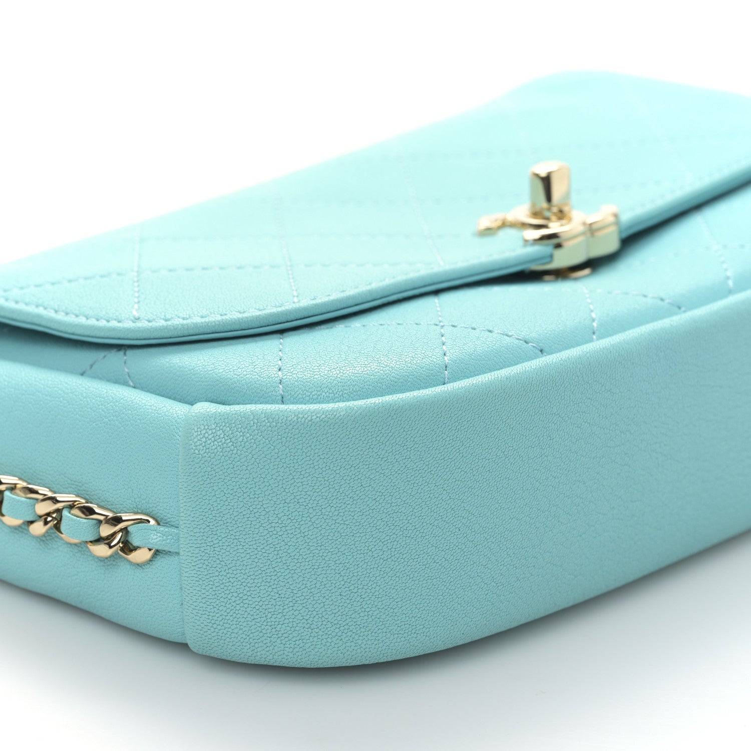 Chanel Goatskin Stitched Casual Trip Single Flap Light Blue 8 of 9