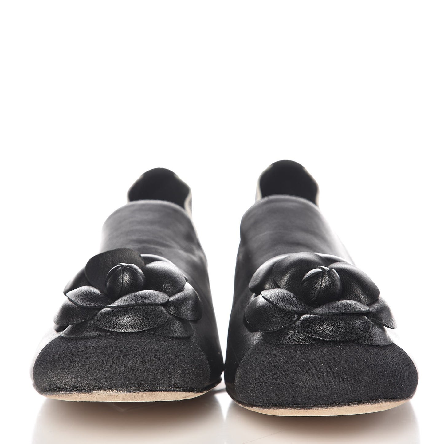 Lambskin Fabric Camellia Moccasin Flats 41 Black White