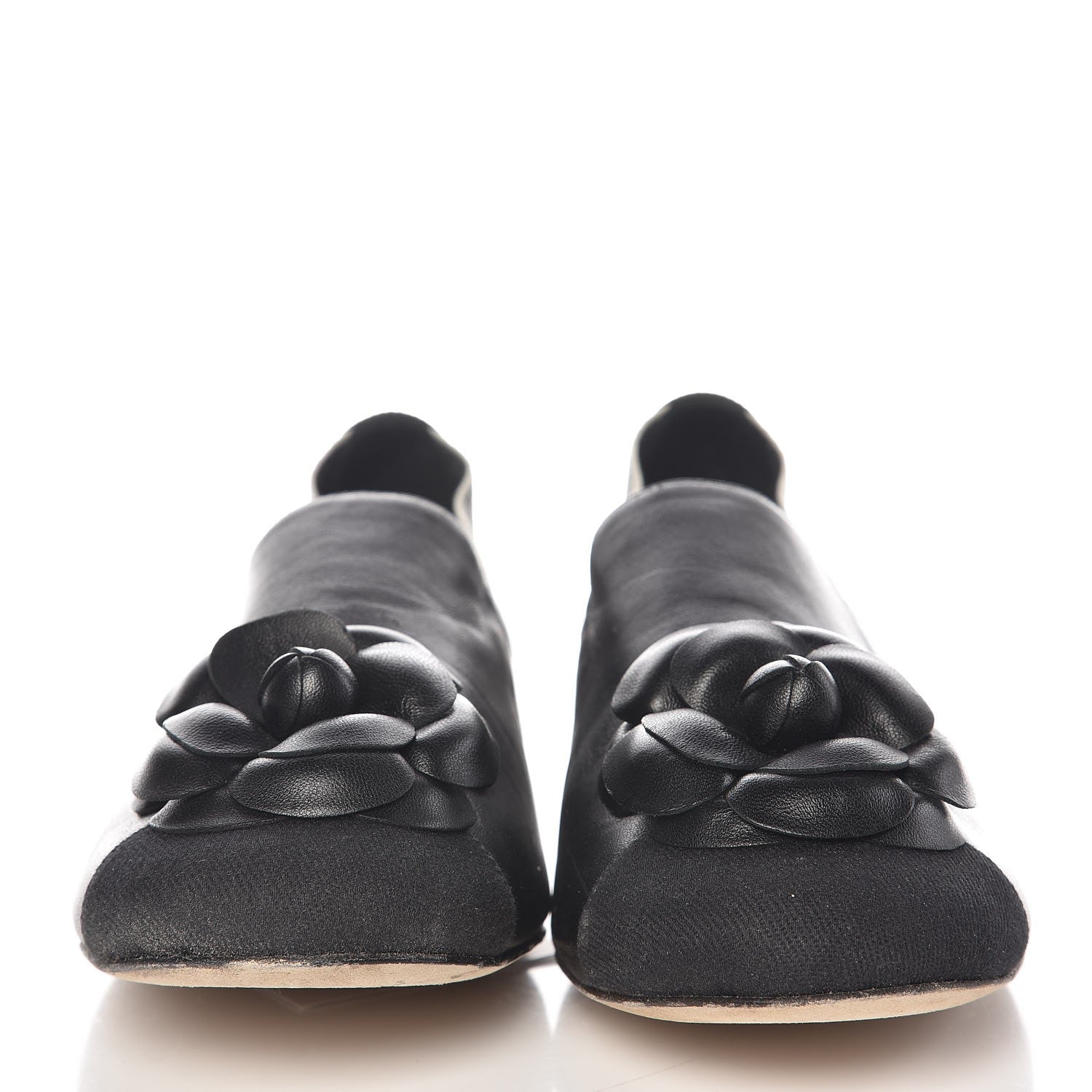 Chanel Lambskin Fabric Camellia Moccasin Flats 41 Black White 2 of 10