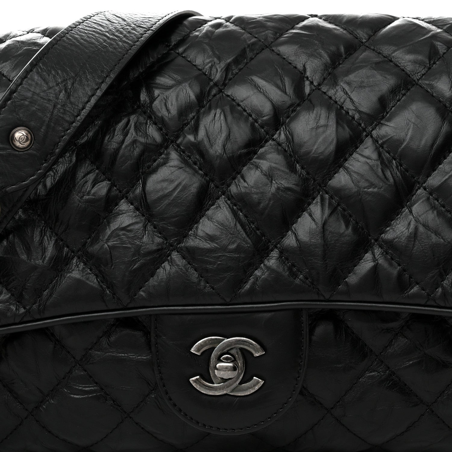 Chanel Crumpled Calfskin Quilted Medium Casual Rock Flap Black 8 of 10