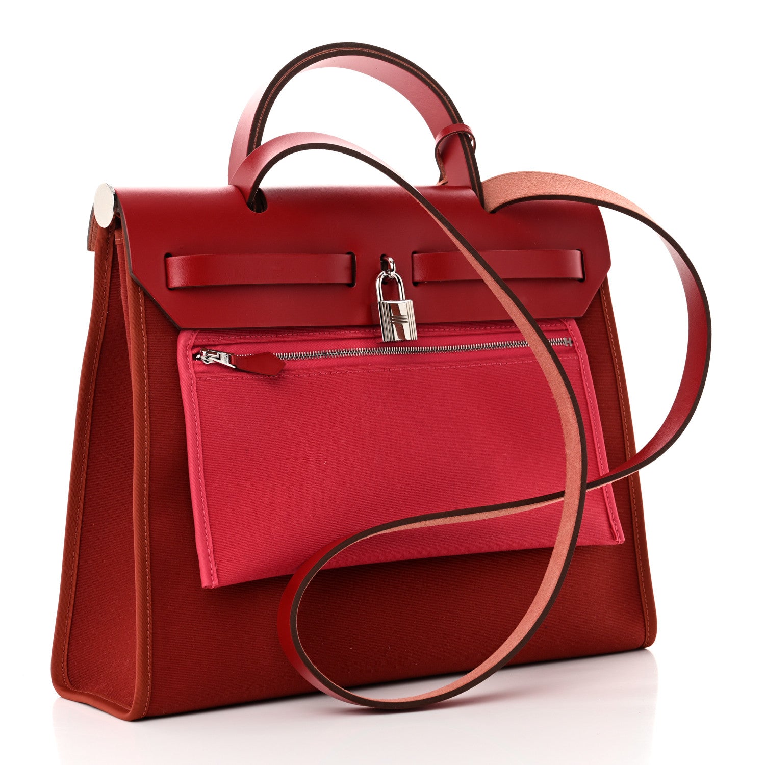 Hermes Toile Officier Vache Hunter Verso Herbag Zip 31 PM Rouge Venetian Rouge Piment Rose Extreme 4 of 11