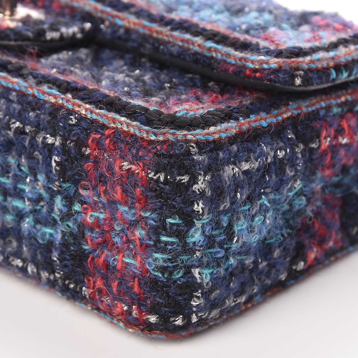 Chanel Tweed Braid Medium Flap Navy Green Red Grey 9 of 10
