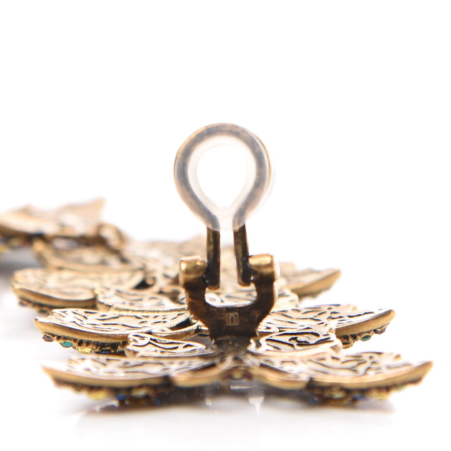 Metal Crystal Butterfly Clip On Drop Earrings Aged Gold Multicolor