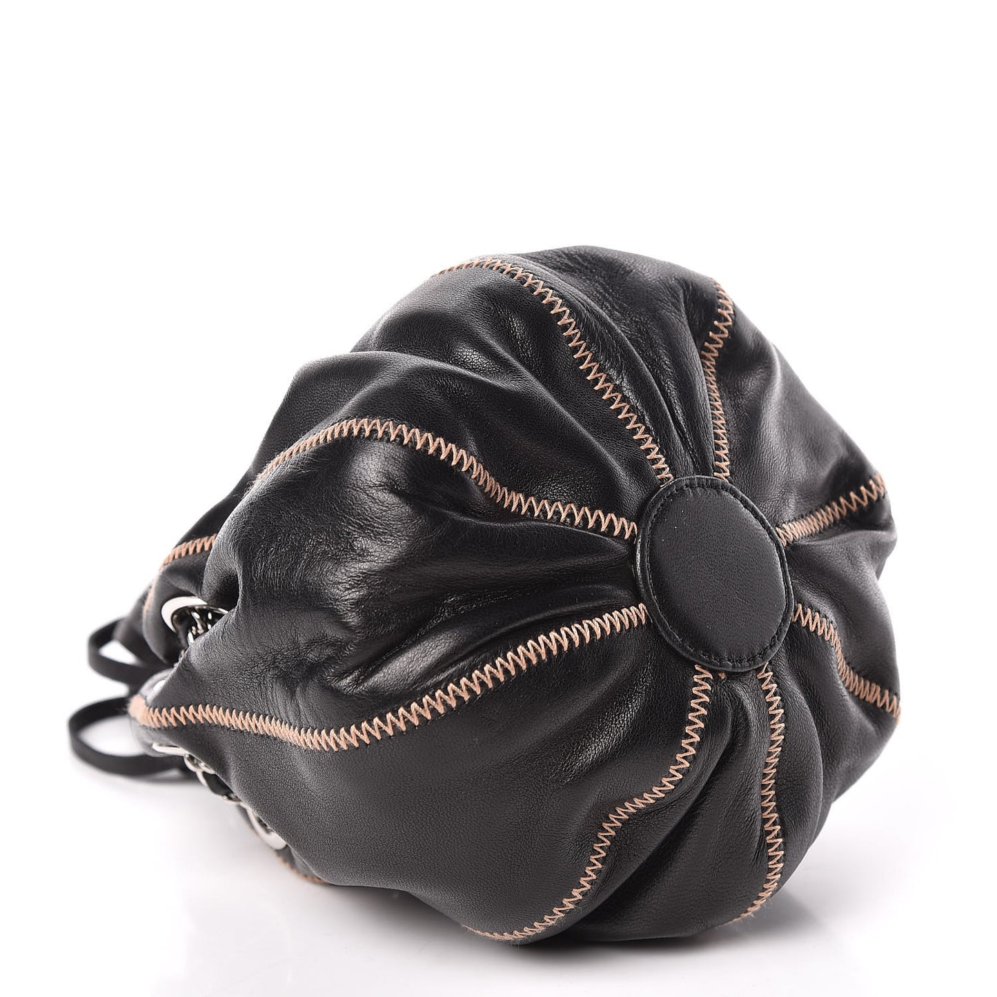 Lambskin Satin Mini Drawstring Tassel Shoulder Bag Black