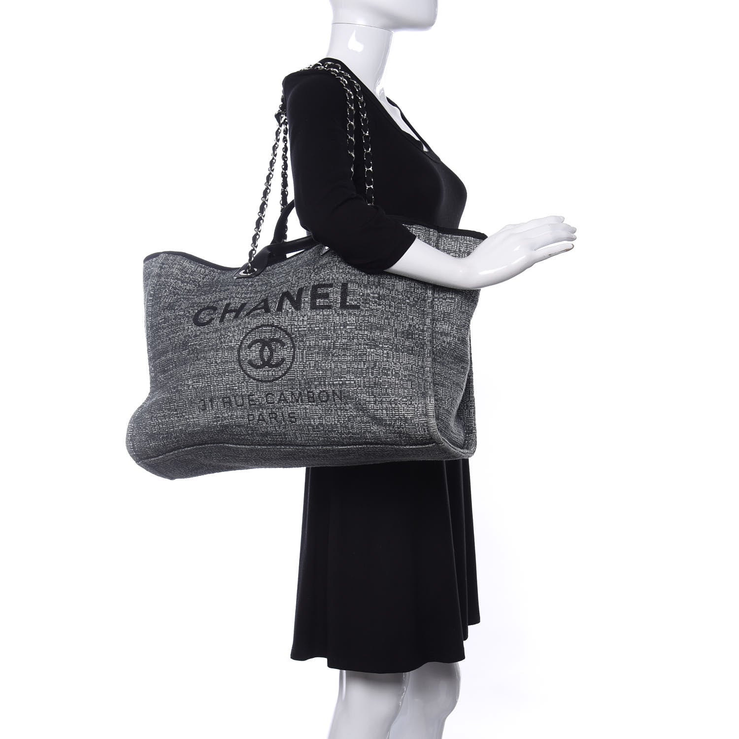Chanel Canvas Large Deauville Tote Charcoal 2 of 10