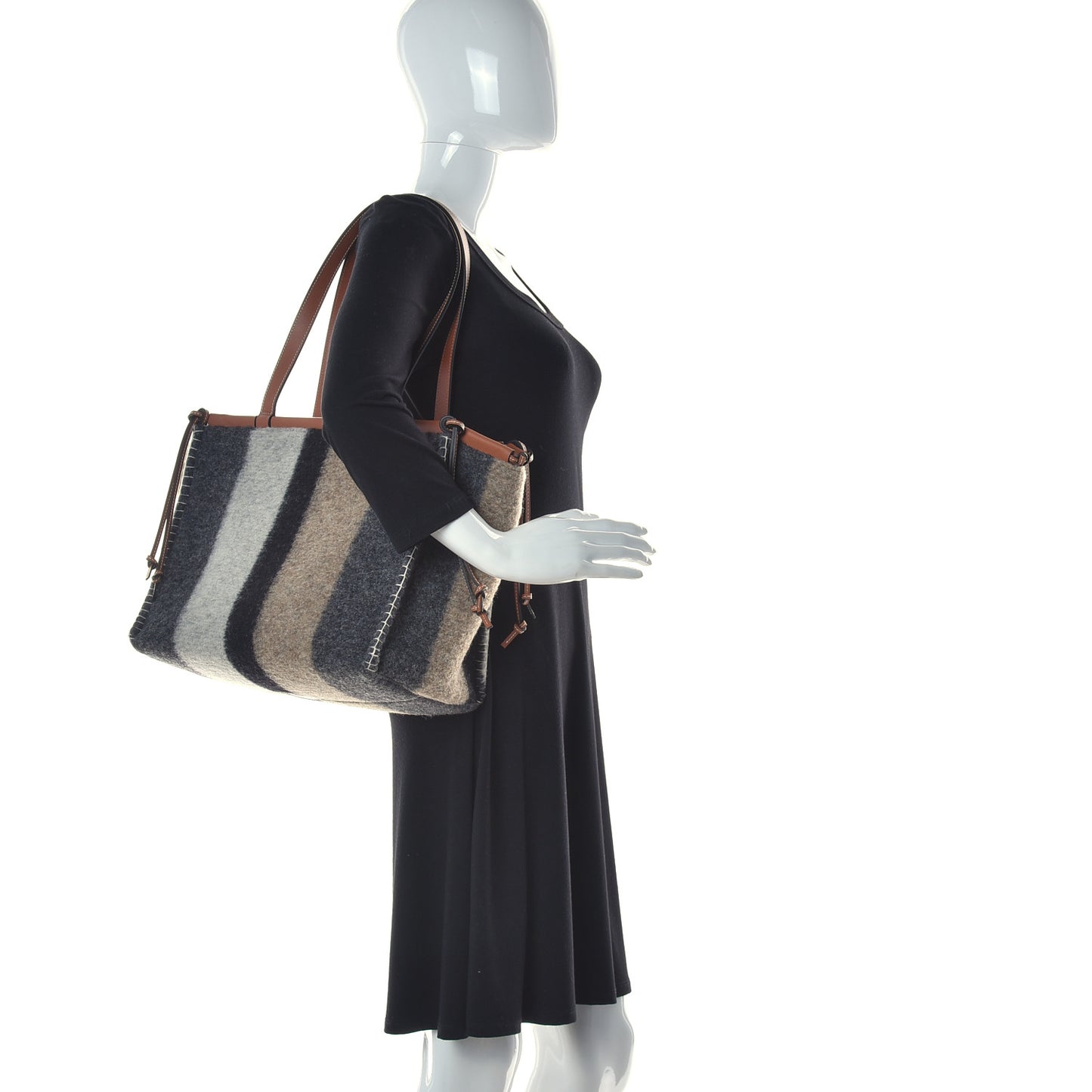 Wool Stripes Cushion Tote Grey Black
