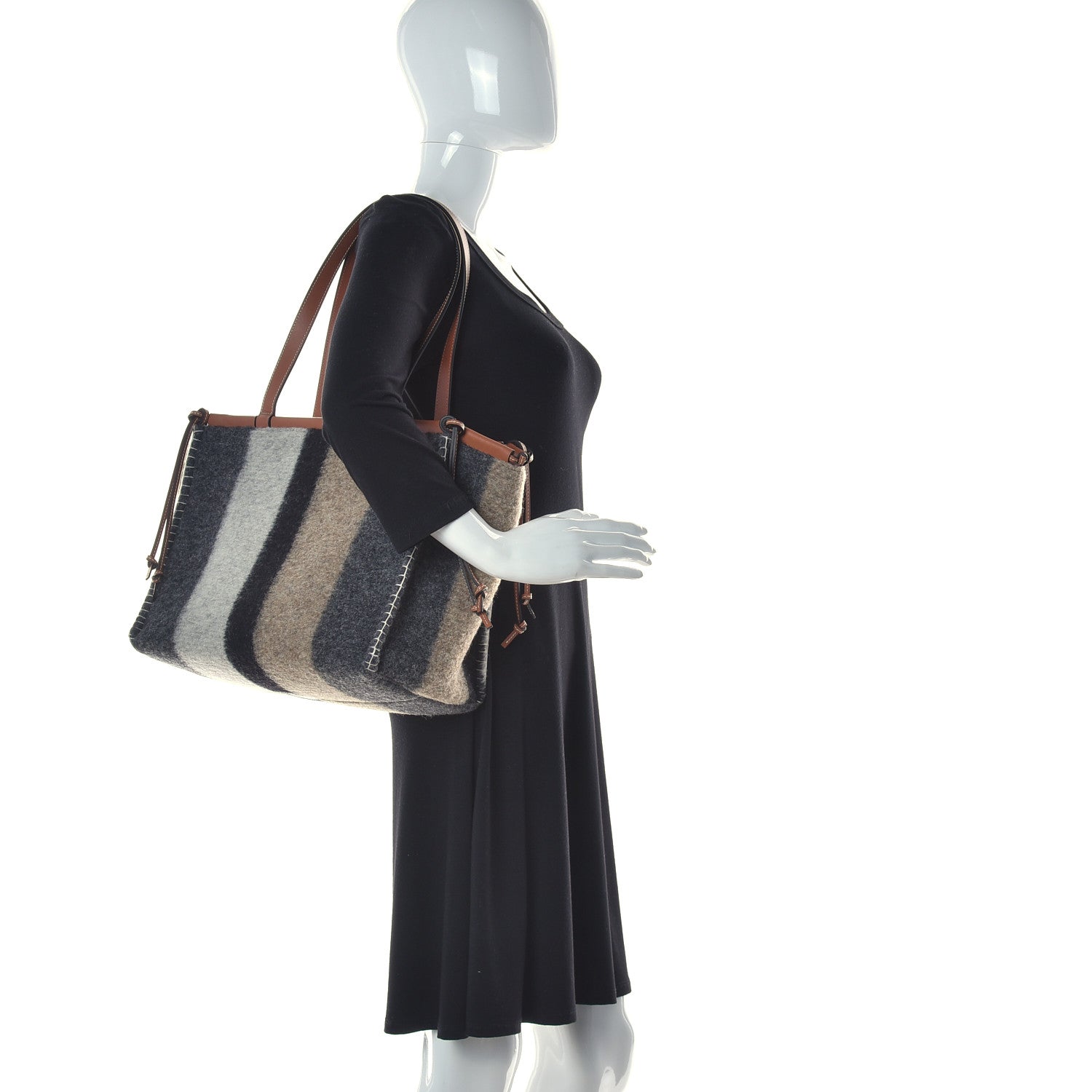 Loewe Wool Stripes Cushion Tote Grey Black 2 of 9