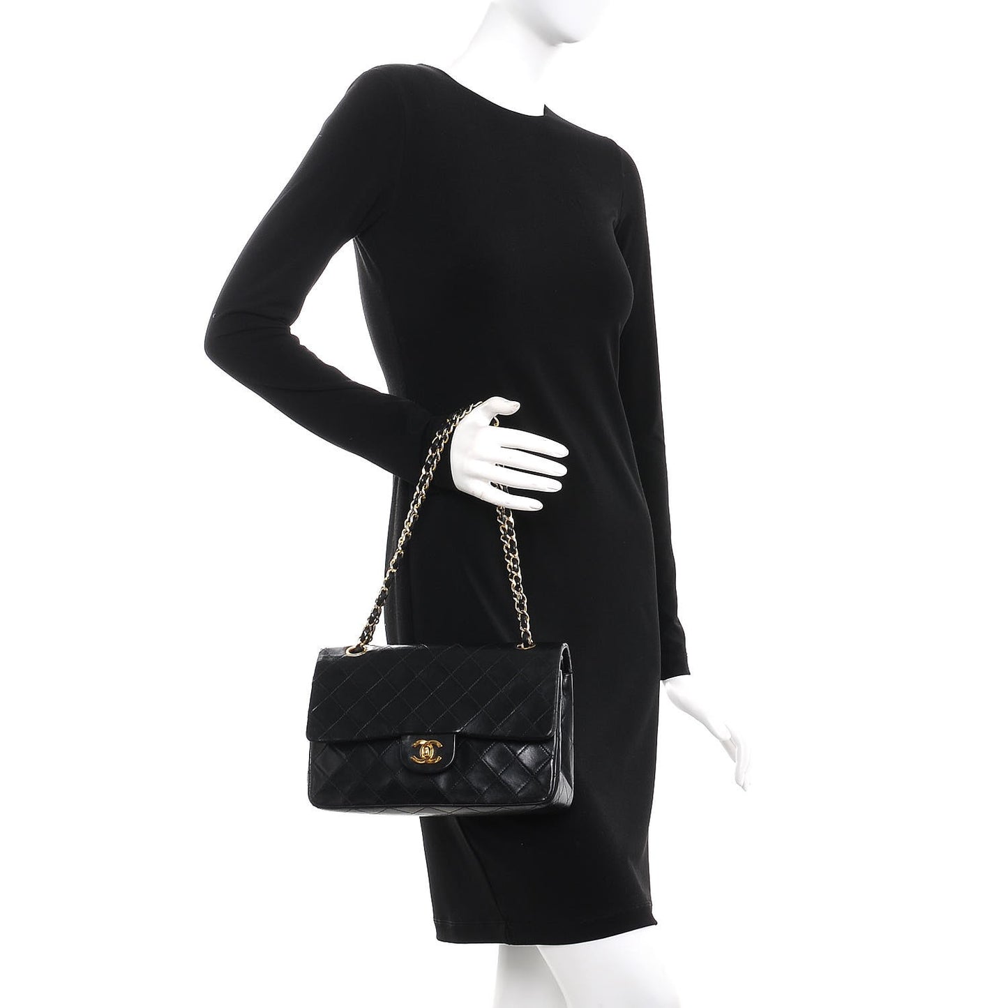 Lambskin Quilted Medium Double Flap Black