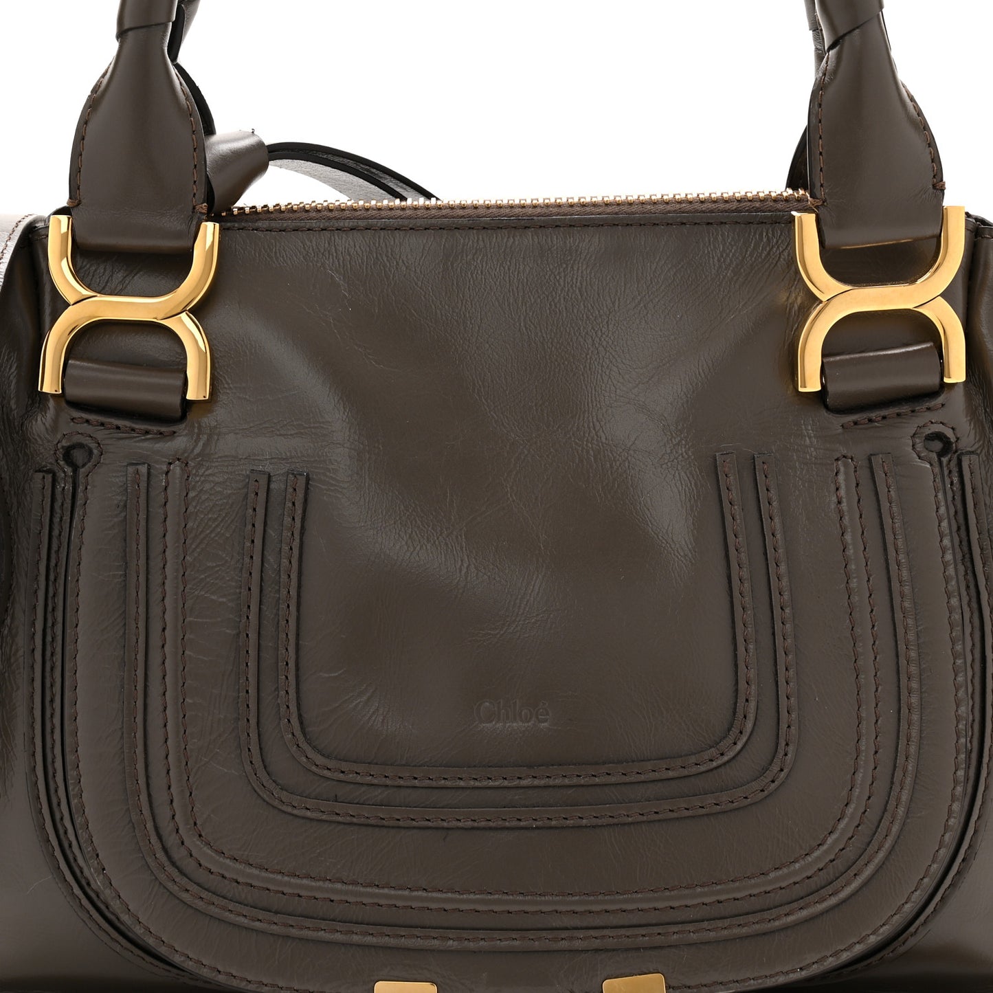 Natural Shiny Calfskin Small Marcie Satchel Flannel Grey