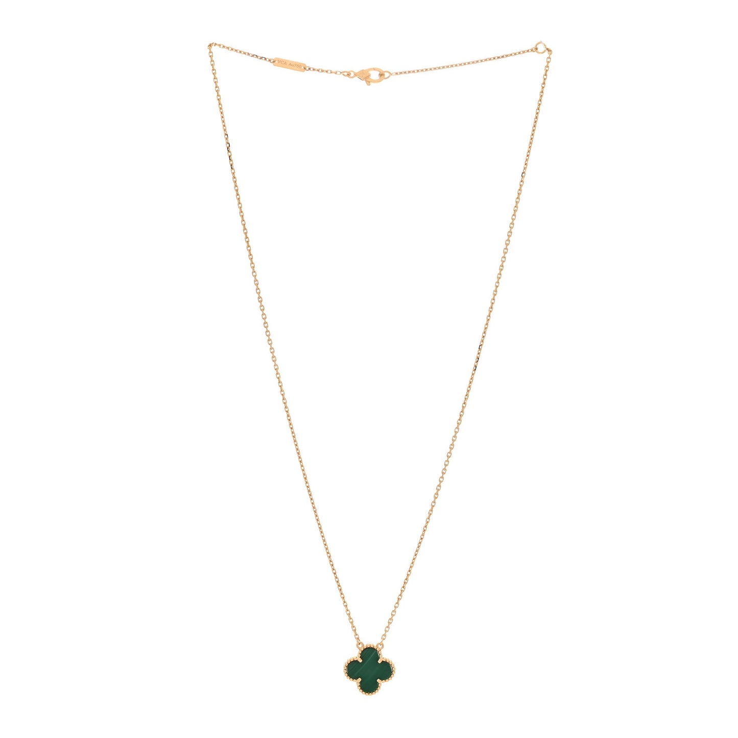 18K Yellow Gold Malachite Vintage Alhambra Pendant Necklace