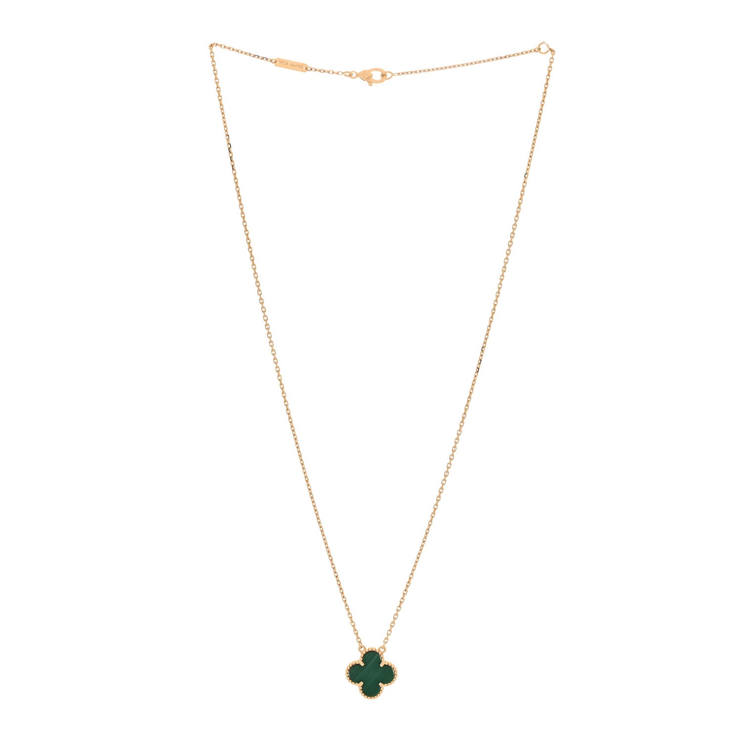Van Cleef & Arpels 18K Yellow Gold Malachite Vintage Alhambra Pendant Necklace 3 of 7