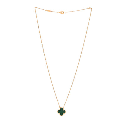 Van Cleef & Arpels 18K Yellow Gold Malachite Vintage Alhambra Pendant Necklace 3 of 7