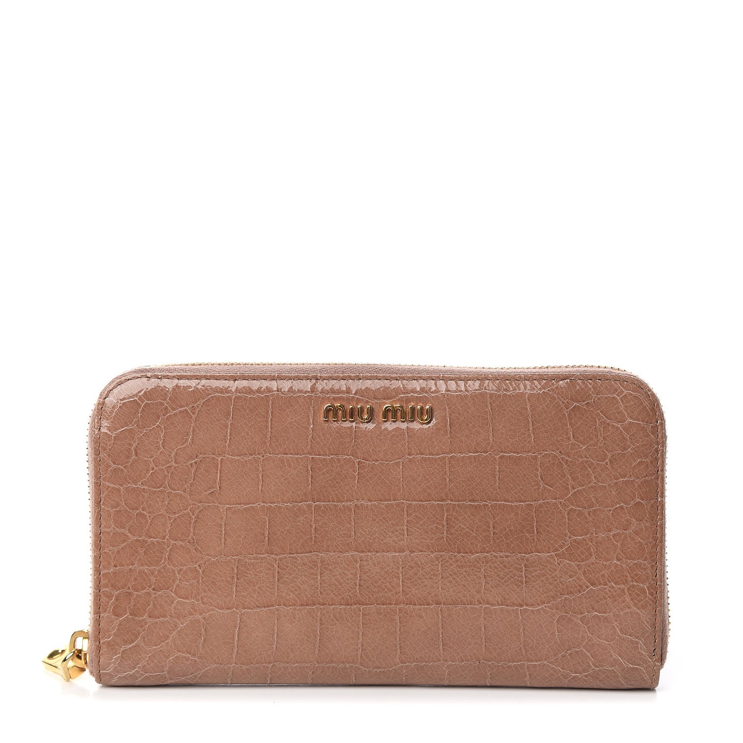 Vernice Crocodile Embossed Calfskin Zip Around Wallet Cipria
