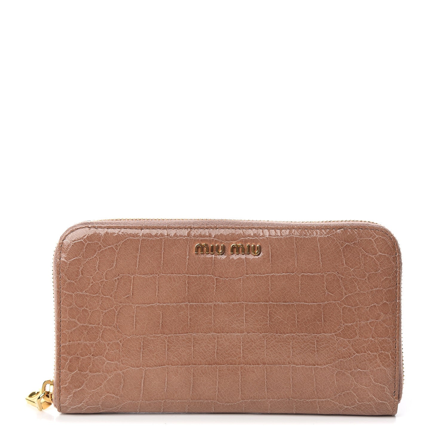 Miu Miu Vernice Crocodile Embossed Calfskin Zip Around Wallet Cipria 1 of 6