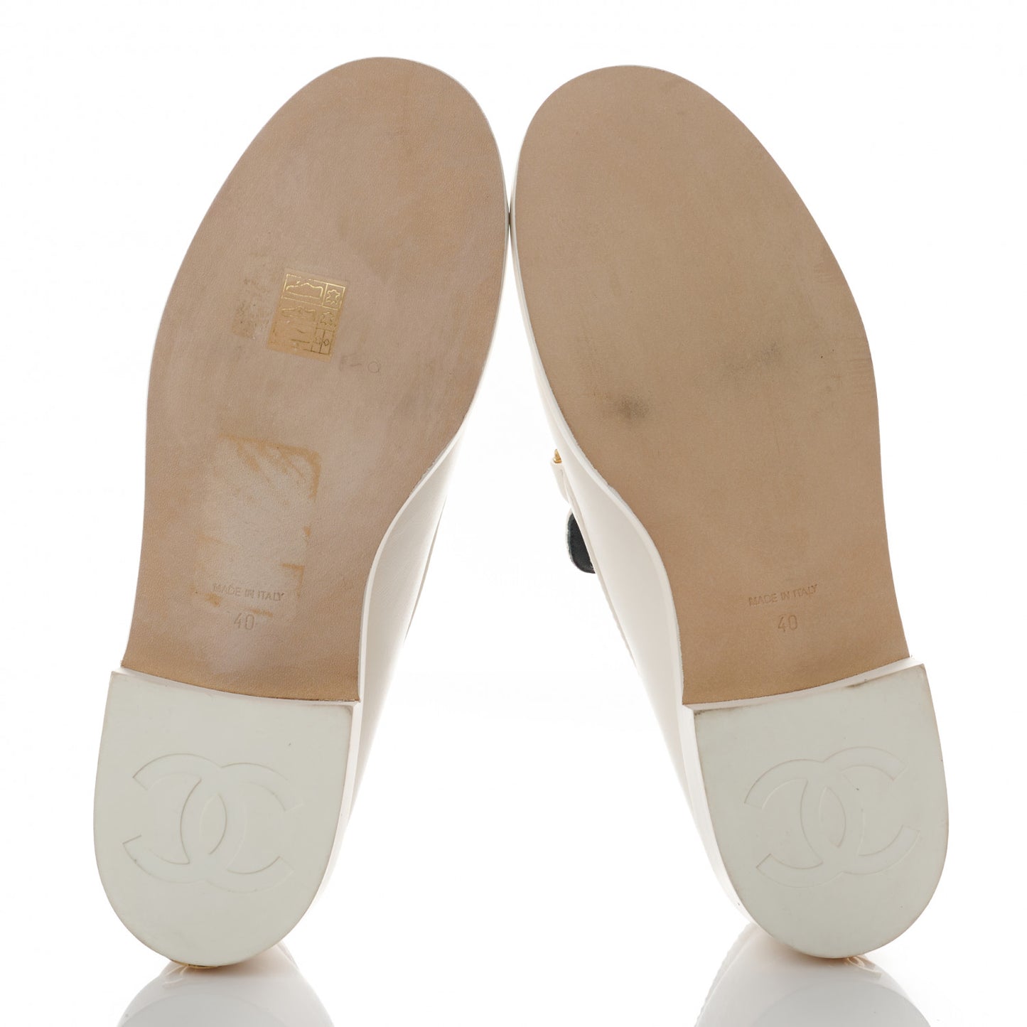 Lambskin Pearl Crystal Quilted CC Logo Jewelry Loafers 40 White