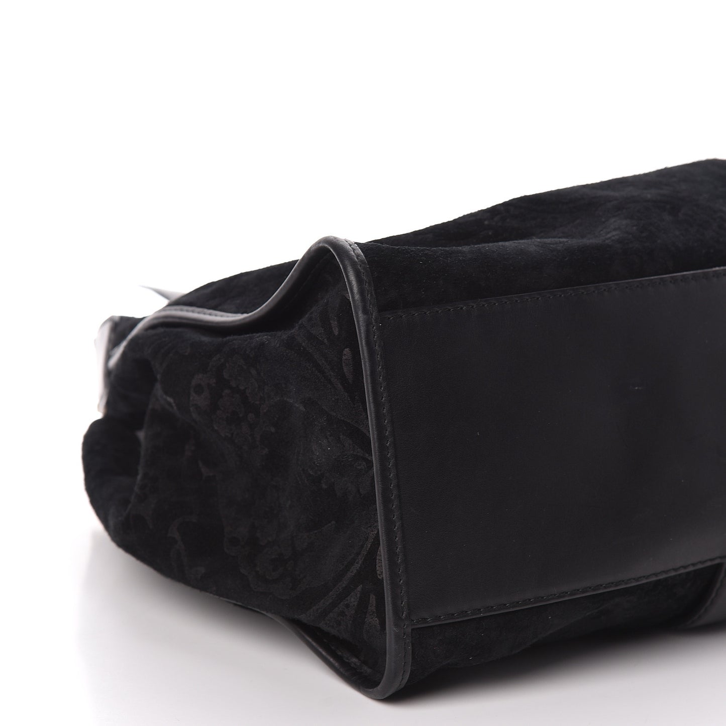 Nubuck Brocade Medium Soft Stirrup Shoulder Bag Black
