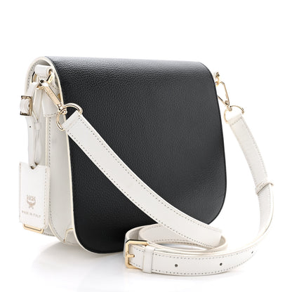MCM Visetos Calfskin Small Patricia Crossbody Bag Cognac White Black 2 of 15