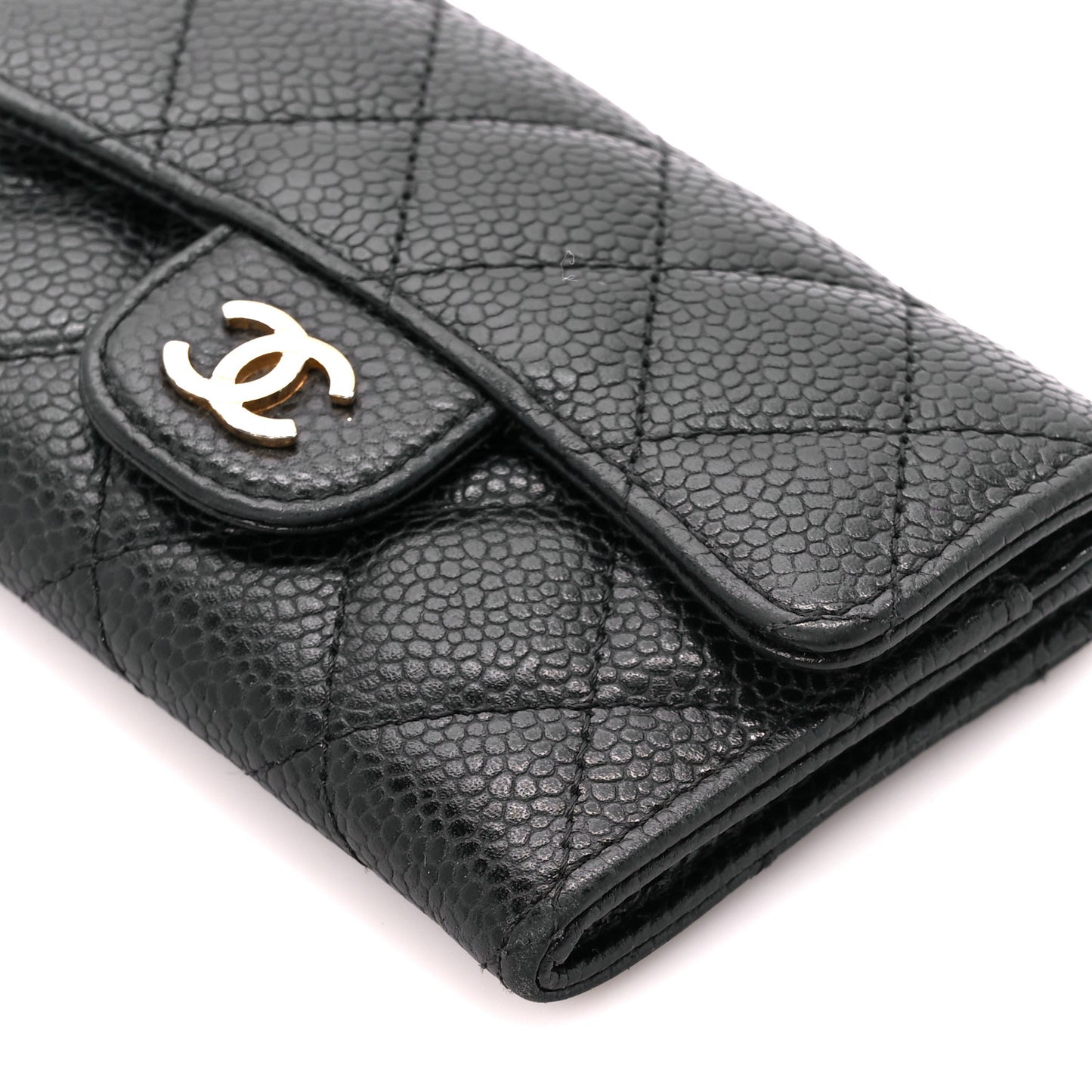 Caviar Quilted Flap Card Holder Black