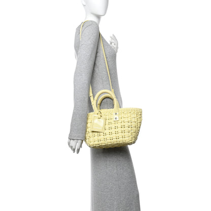 Balenciaga Varnished Faux Calfskin Braided XS Bistro Basket Pale Yellow 2 of 12