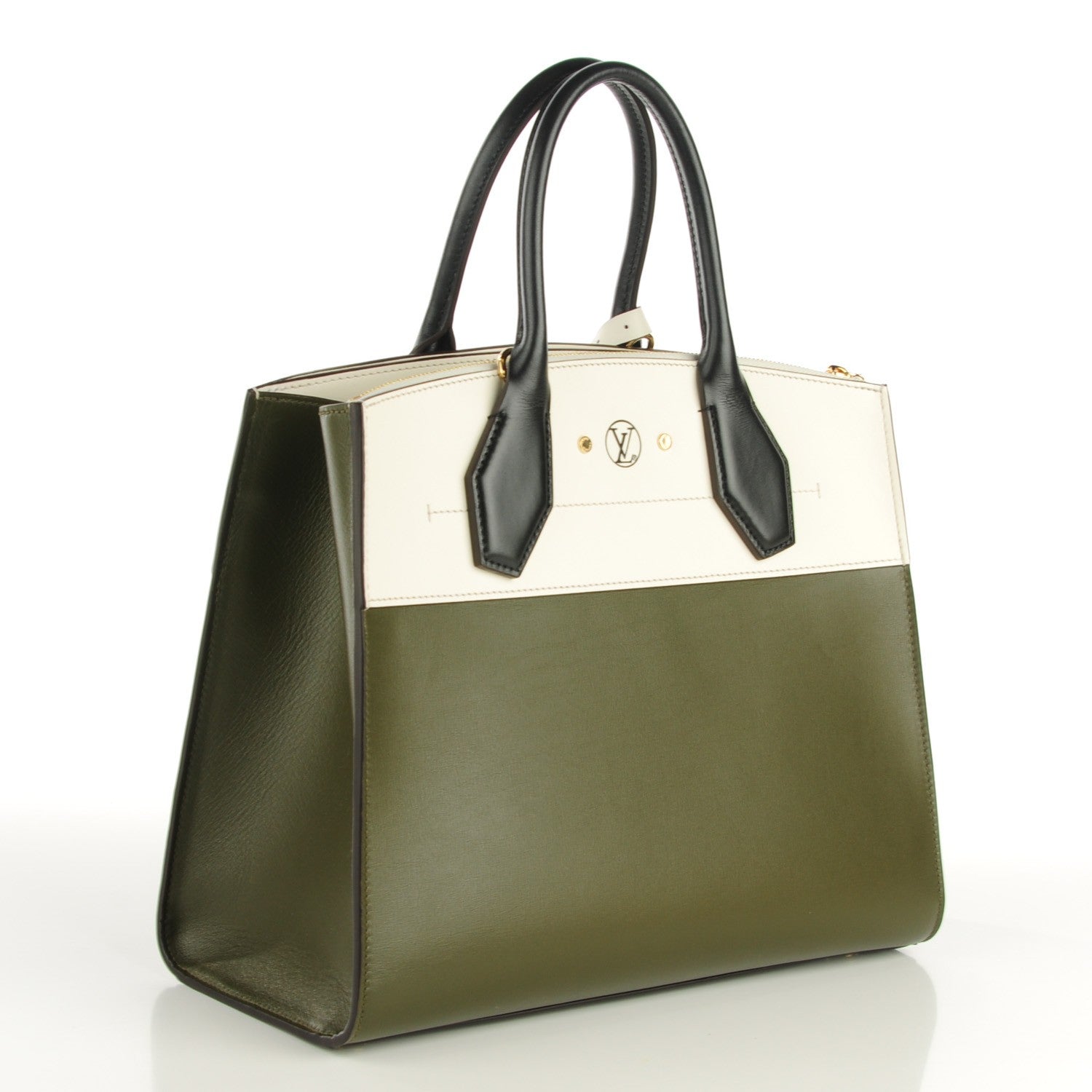 Louis Vuitton Calfskin City Steamer MM Kaki Kaki White 3 of 7