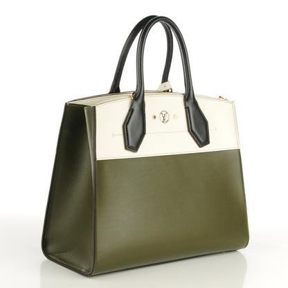 Louis Vuitton Calfskin City Steamer MM Kaki Kaki White 3 of 7