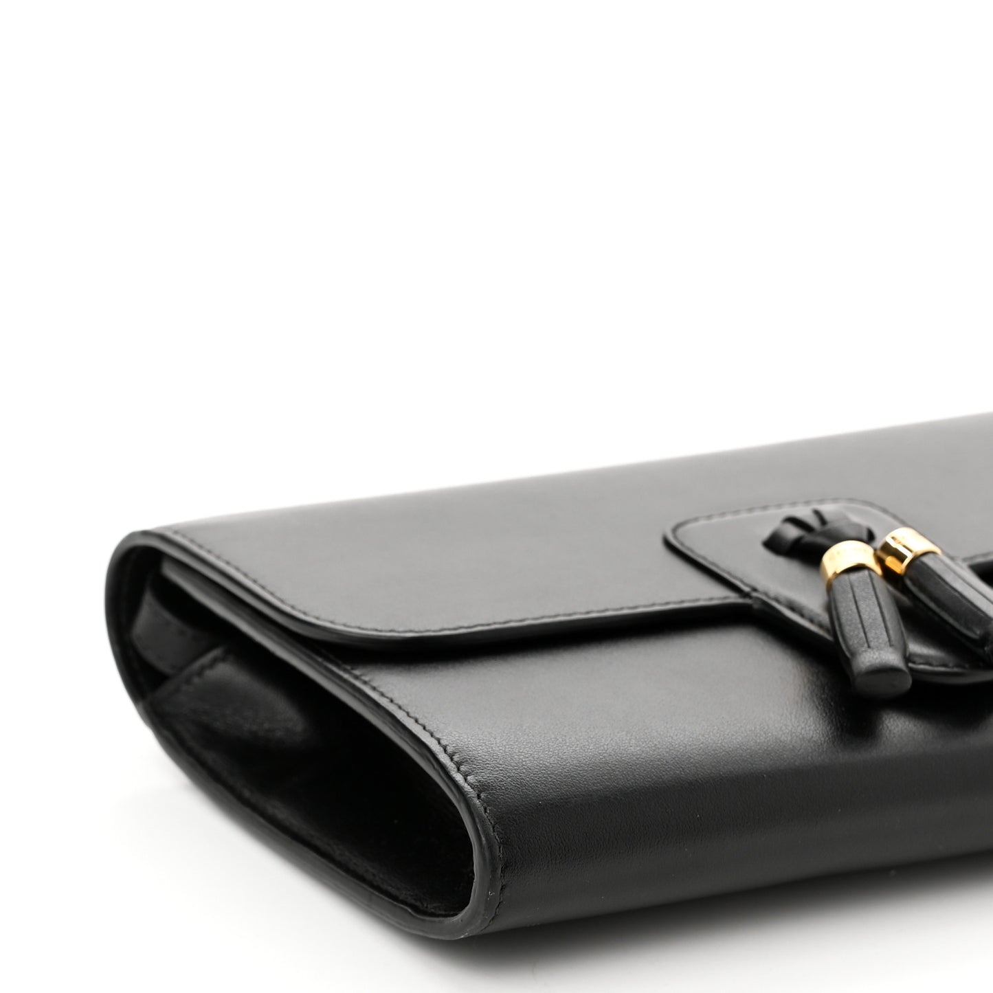 Smooth Calfskin Tassels Wallet On Strap Black