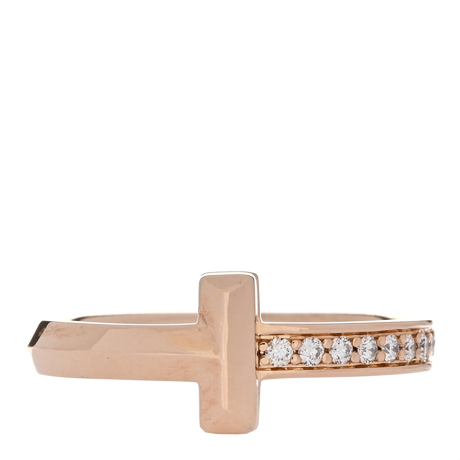 Tiffany 18K Rose Gold Diamond T T1 Ring 52 6 1 of 5