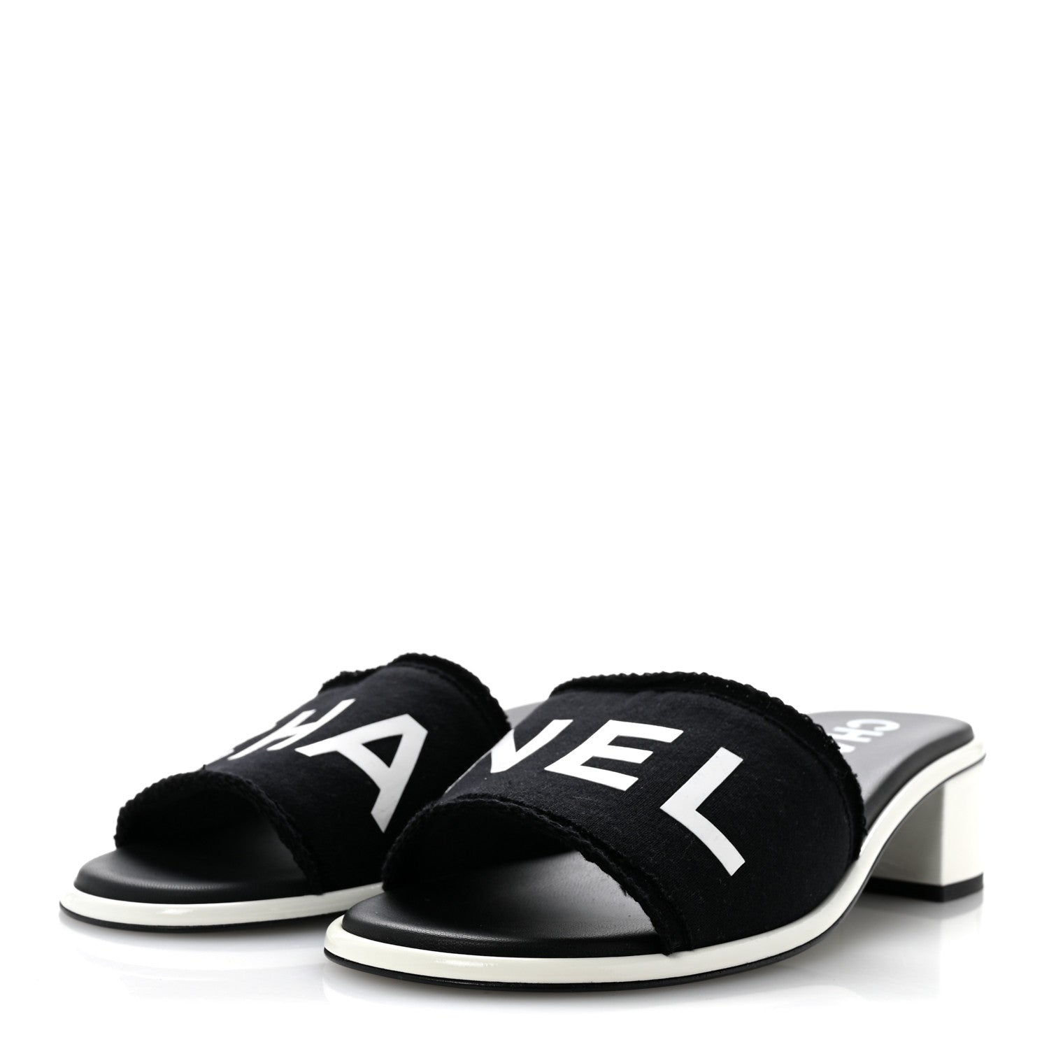 Chanel Cotton Logo Mule Sandals 41 Black White 4 of 10