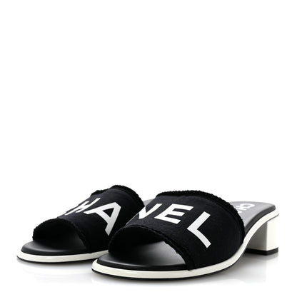 Chanel Cotton Logo Mule Sandals 41 Black White 4 of 10