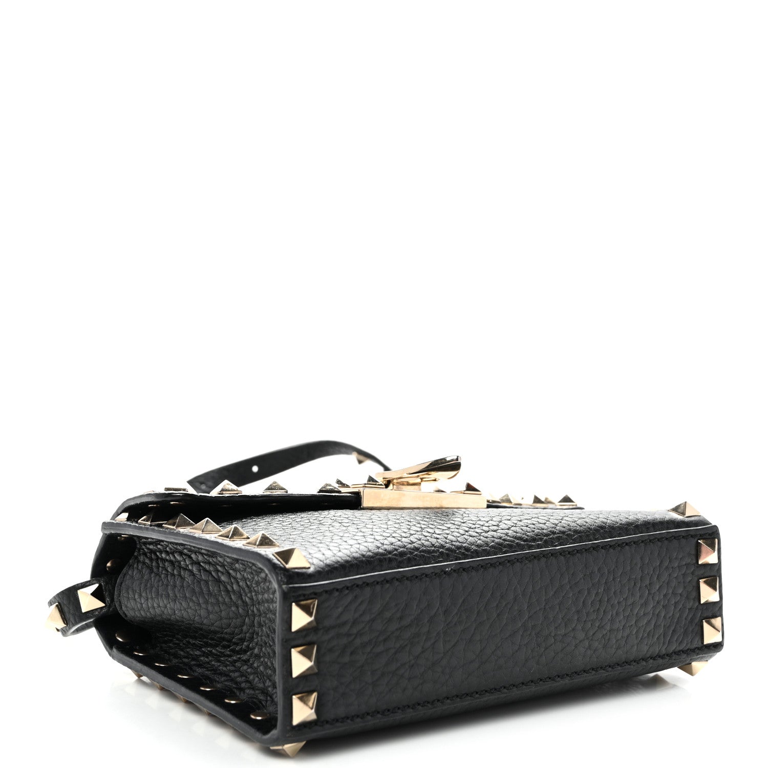 Valentino Garavani Pebbled Calfskin Rockstud Flip Lock Crossbody Bag Black 4 of 9