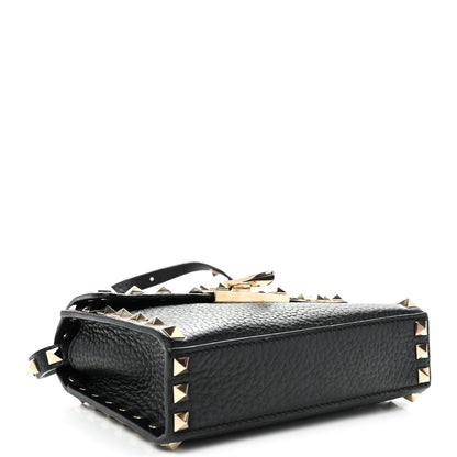 Valentino Garavani Pebbled Calfskin Rockstud Flip Lock Crossbody Bag Black 4 of 9