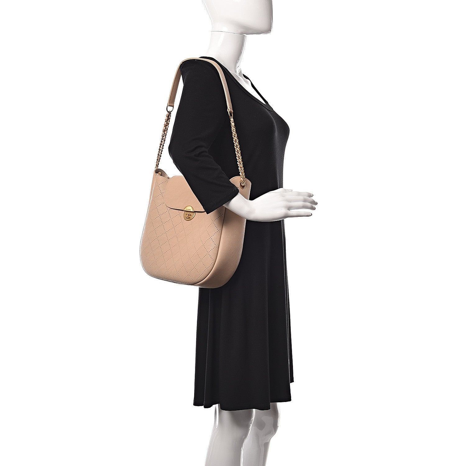 Chanel Grained Calfskin Perforated Small Flap Hobo Beige 2 of 10