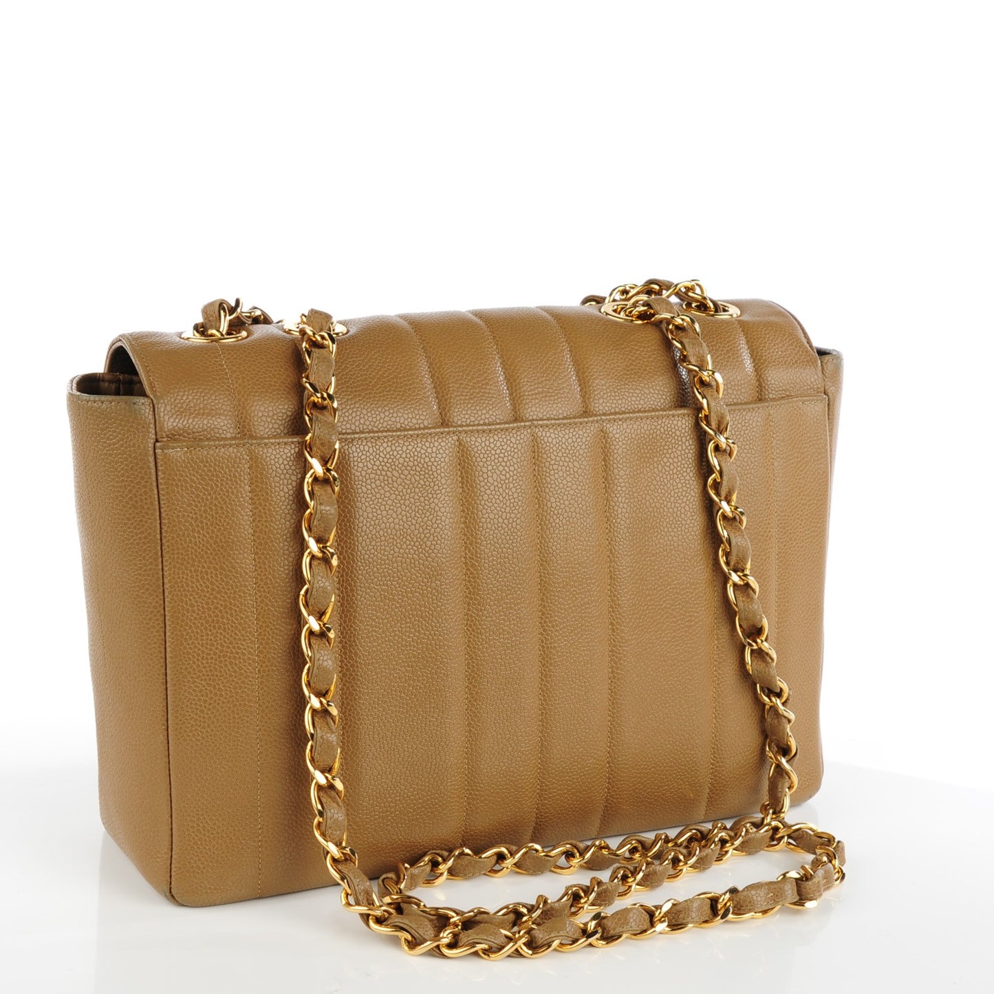 Caviar Vertical Quilted Jumbo Flap Beige