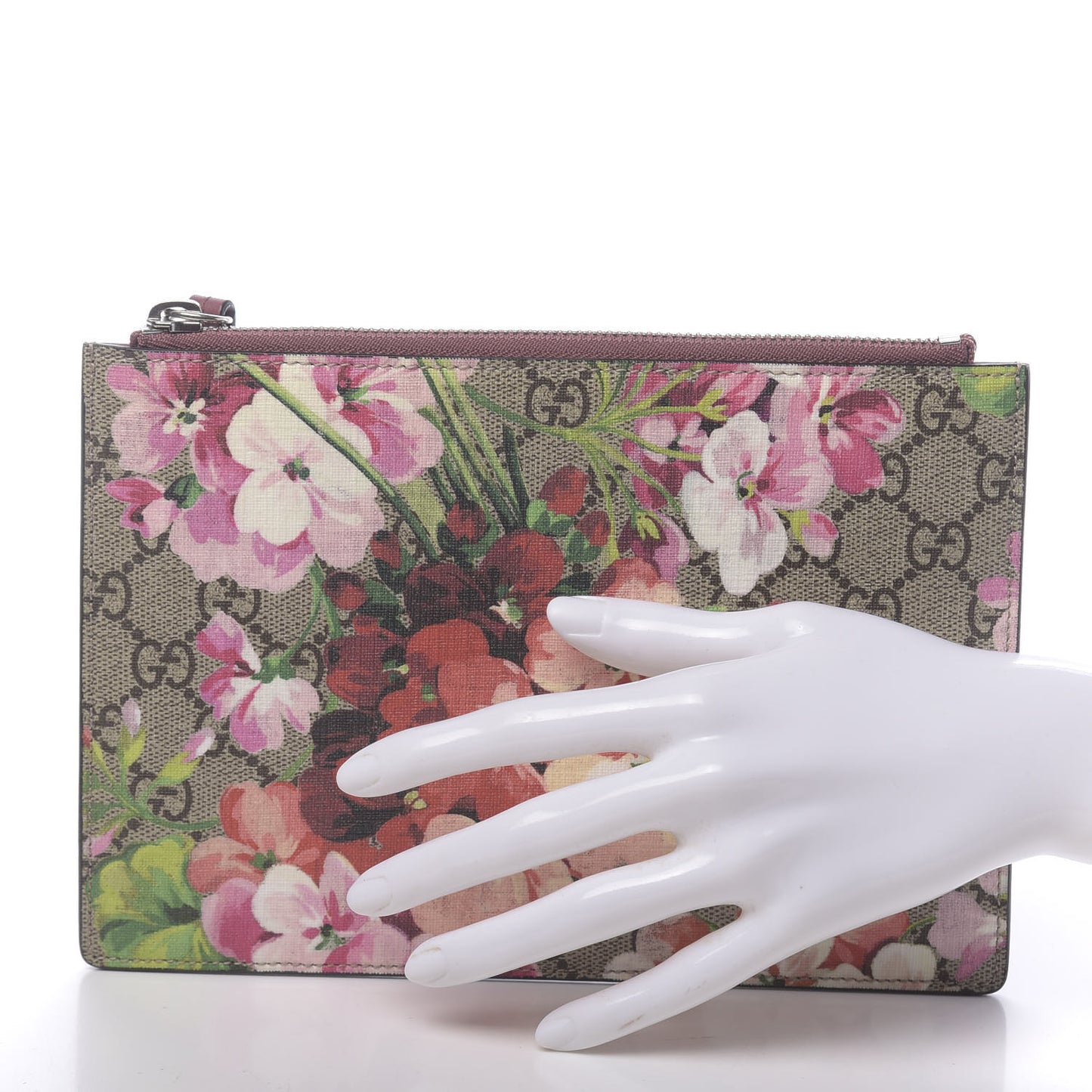 GG Supreme Monogram Blooms Small Zip Pouch Beige Multicolor Dry Rose