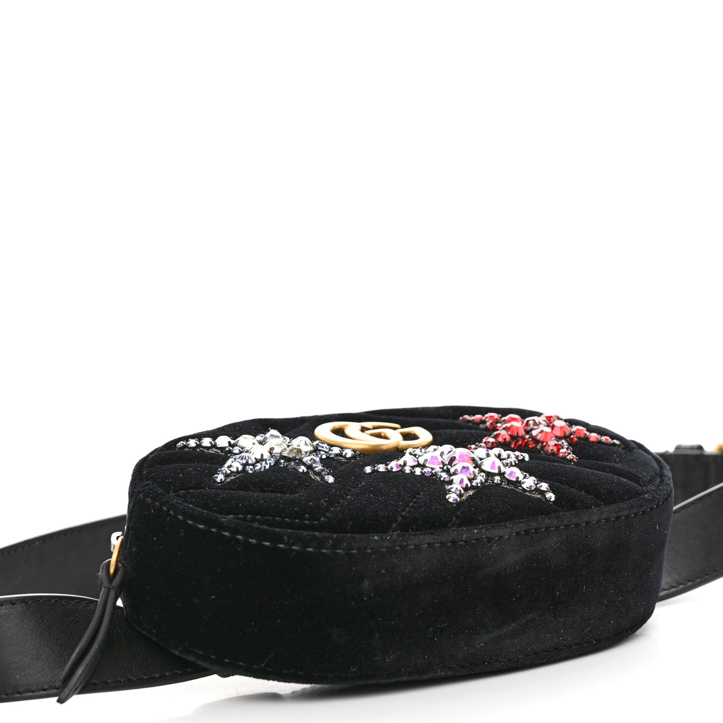 Velvet Matelasse Crystal Star GG Marmont Belt Bag 95 38 Black
