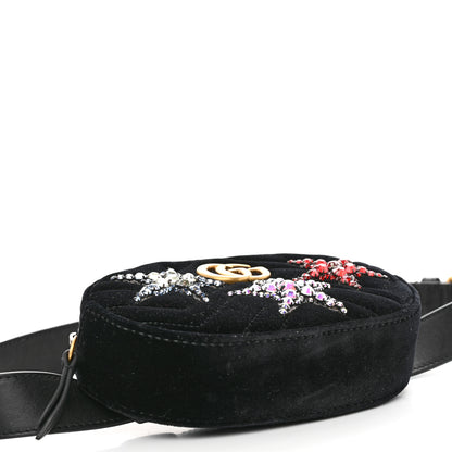 Gucci Velvet Matelasse Crystal Star GG Marmont Belt Bag 95 38 Black 4 of 9
