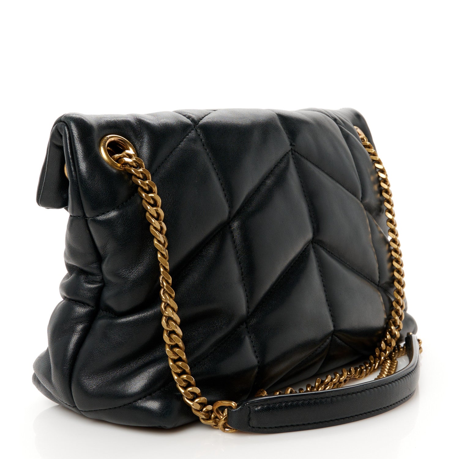 Saint Laurent Lambskin Quilted Small Loulou Puffer Monogram Chain Satchel Black 3 of 11